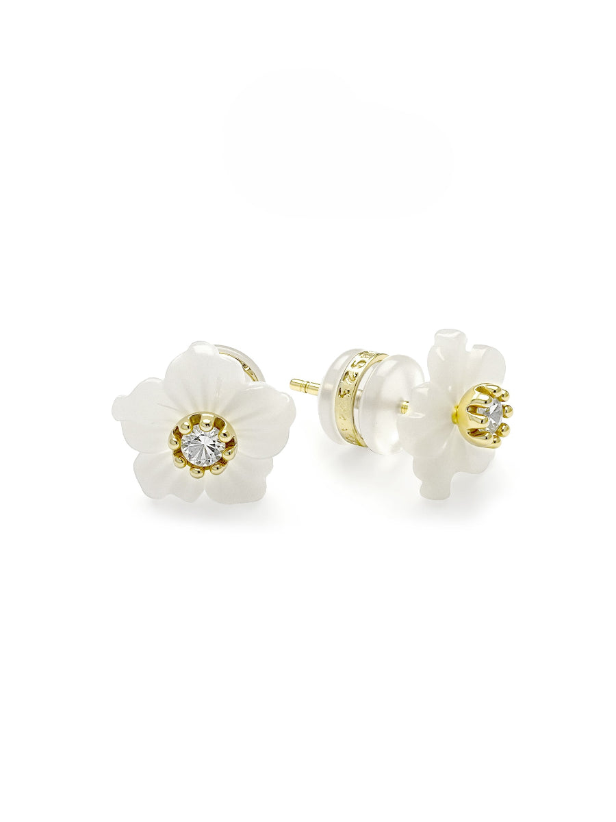 Mother of Pearl Orchid Flower with CZ Studs Earrings
