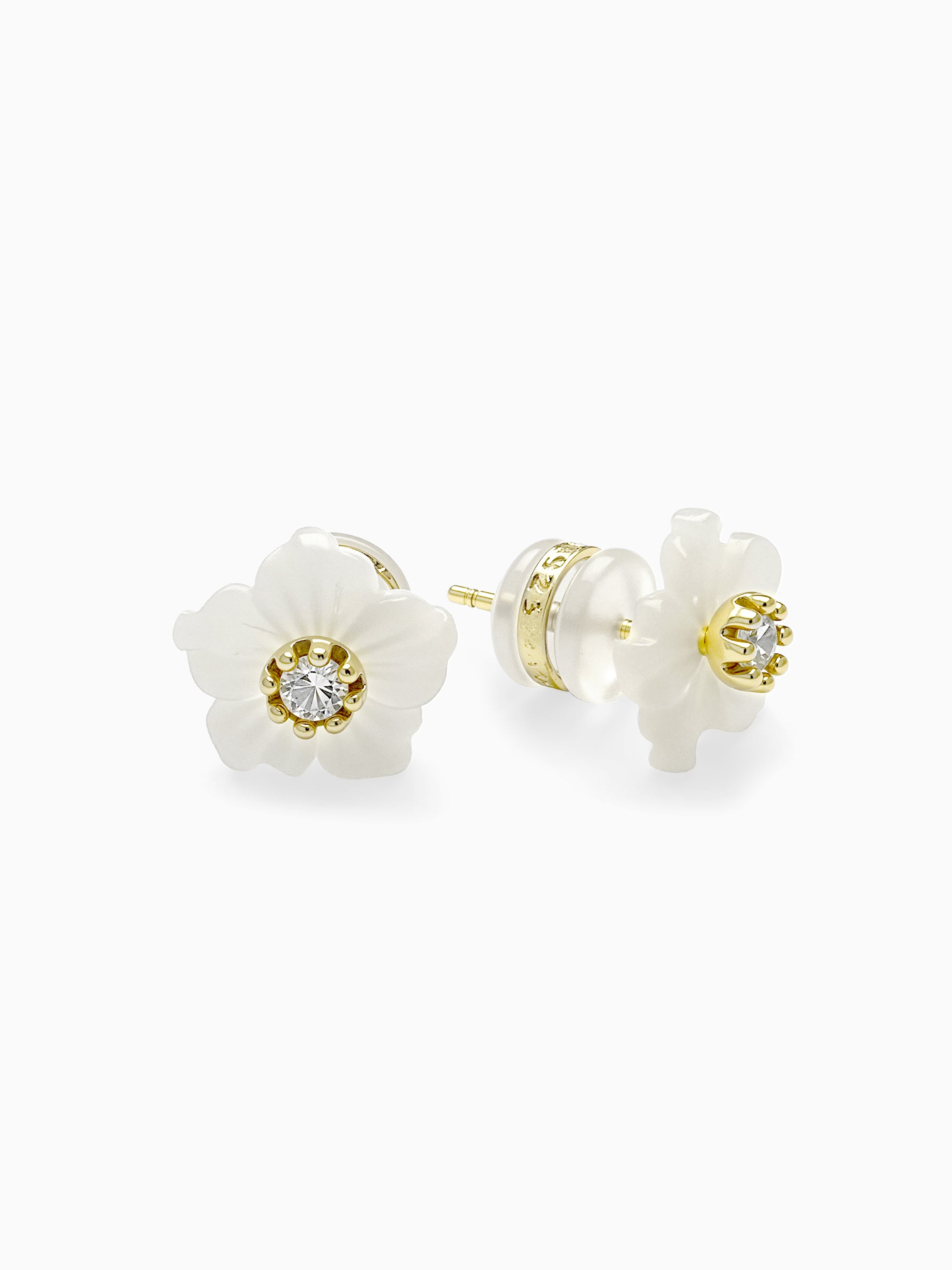 Mother of Pearl Orchid Flower with CZ Studs Earrings