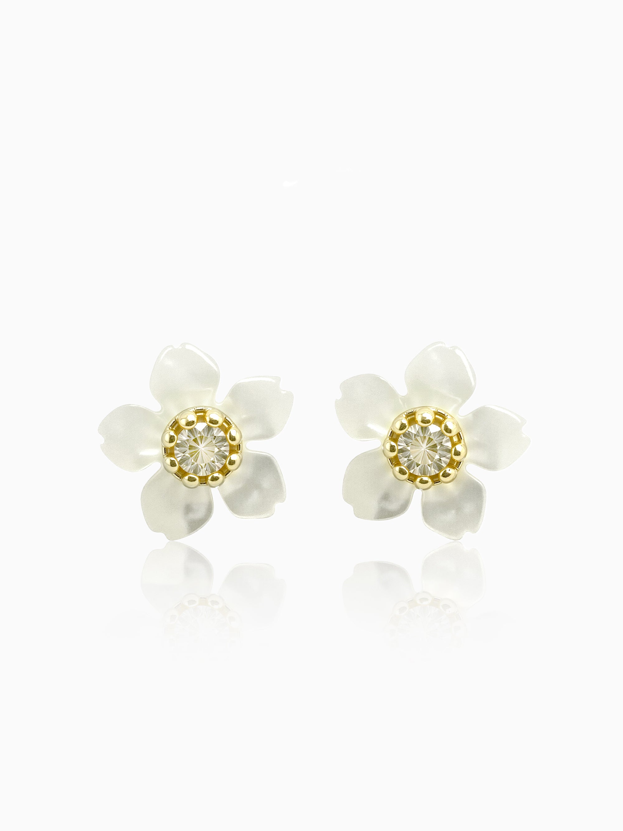 Small Carved Mother of Pearl Flower Stud Earrings