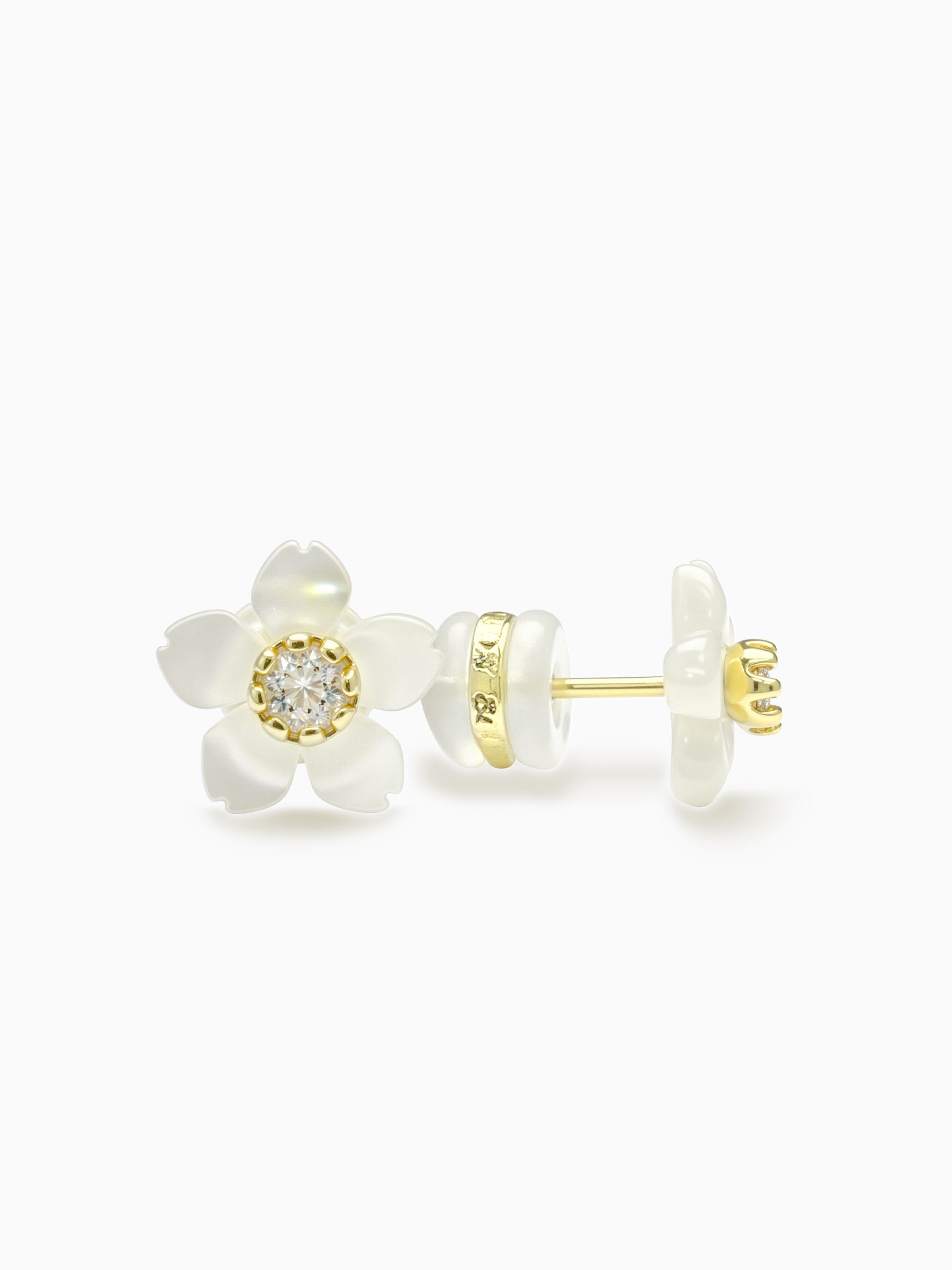 Small Carved Mother of Pearl Flower Stud Earrings
