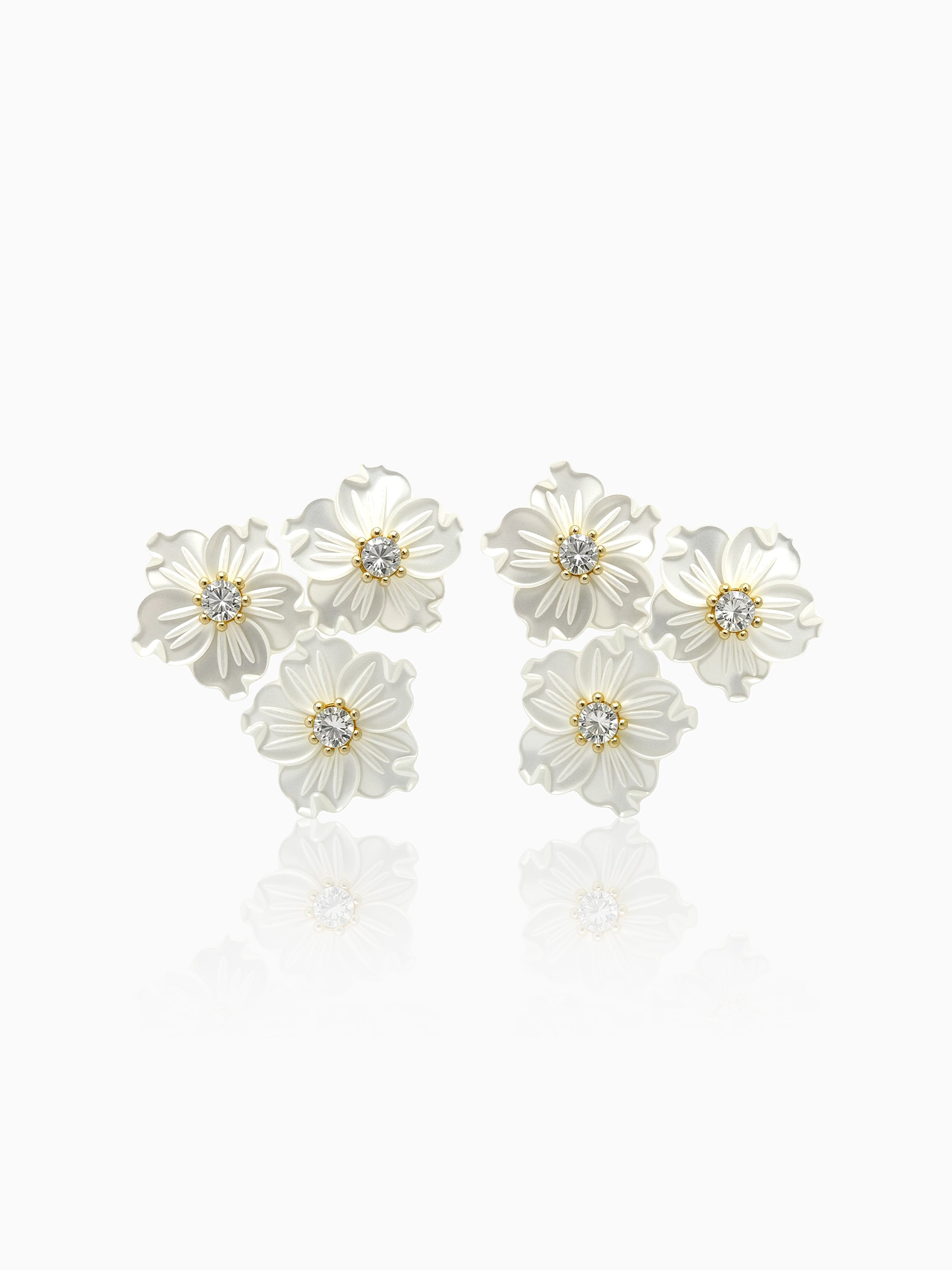 Triple Flowers Mother of Pearl CZ Earrings