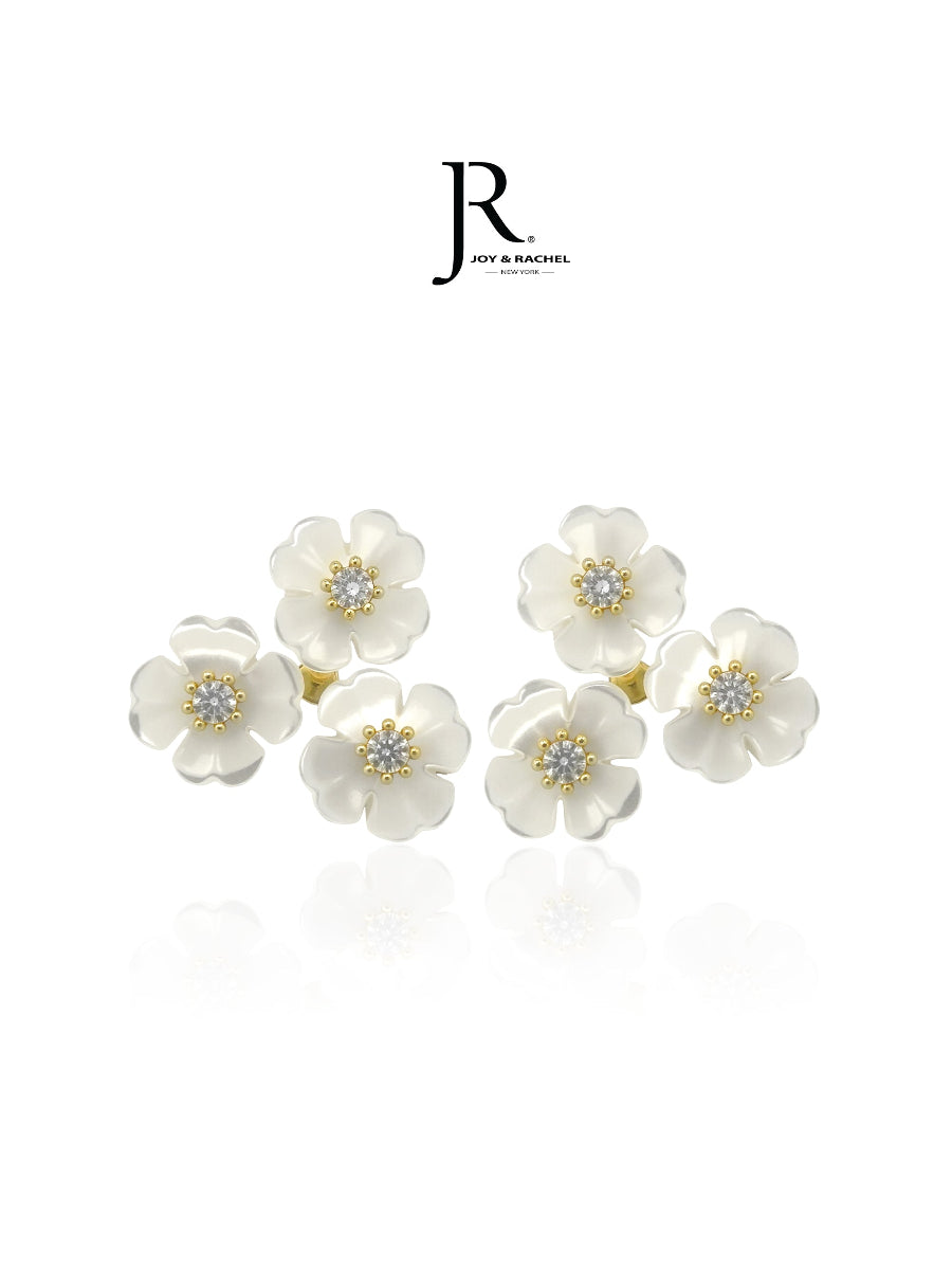 Delicate MOP Flower with CZ Stud Earrings