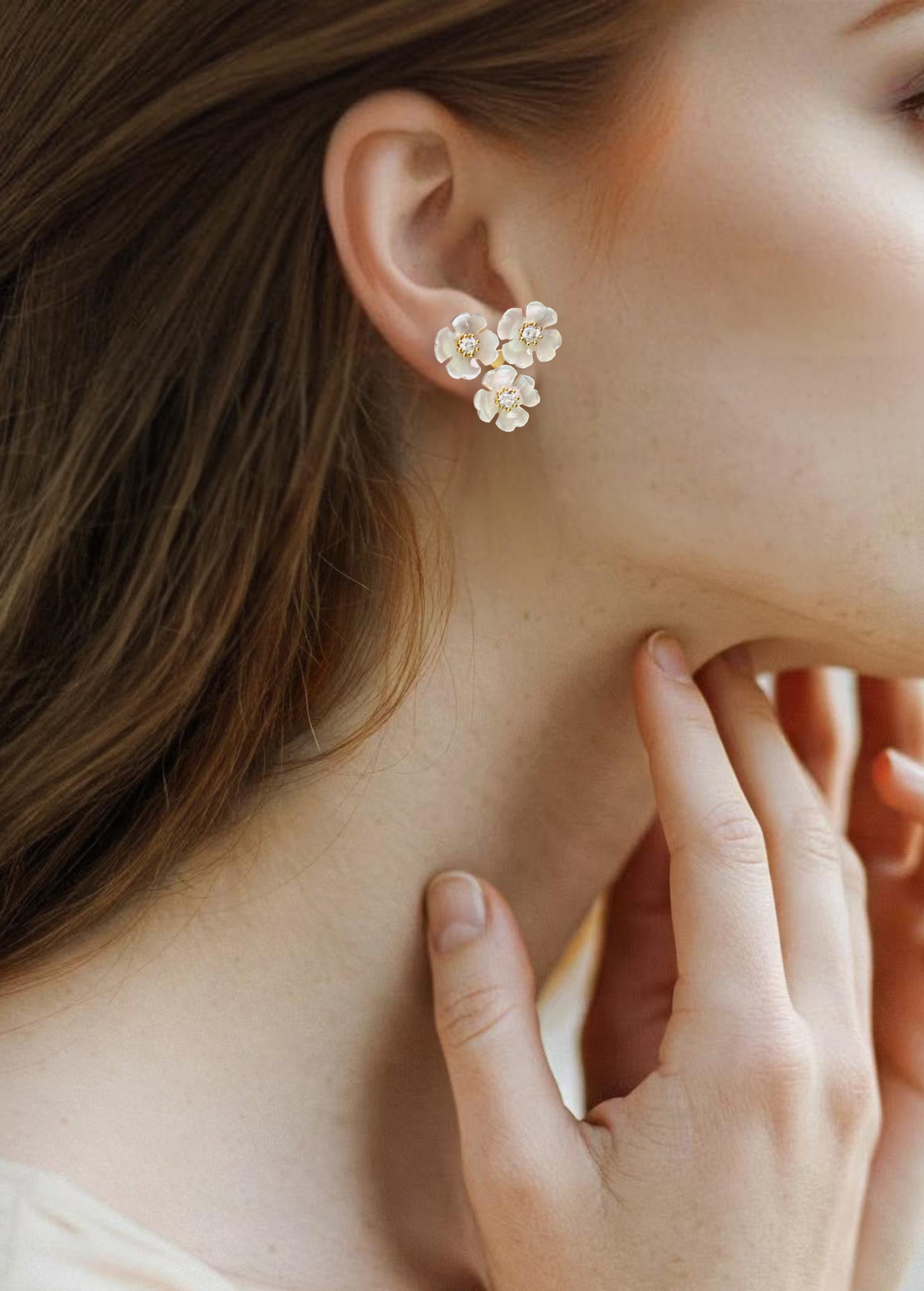 Delicate MOP Flower with CZ Stud Earrings