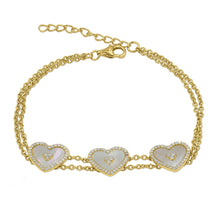 Load image into Gallery viewer, 18K Gold Plated Sterling Silver CZ Bracelet with Heart Shape Mother of Pearl
