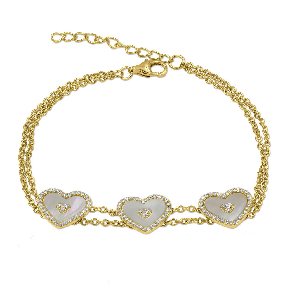 18K Gold Plated Sterling Silver CZ Bracelet with Heart Shape Mother of Pearl