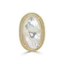 Load image into Gallery viewer, 2.5 Micron 18K Gold Plated Oval Cut Faceted Natural Mother of Pearl With Opaque and White Zircon Ring/ Valentine&#39;s Gift/ Perfect Gift
