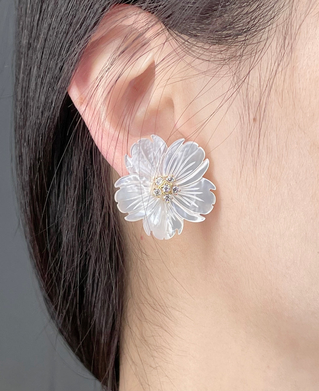18K Gold Plated Sterling Silver With 5A Flower Shape Mother of Pearl Flower Stud Earrings Perfect Gift for Her
