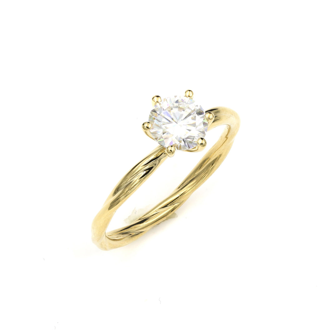 18K Solid Gold 1ct 6 Prong Ring Twist Band D Color VVS1 Excellent Cut Moissanite Stone Diamond Solitaire with GRA certificate US Seller