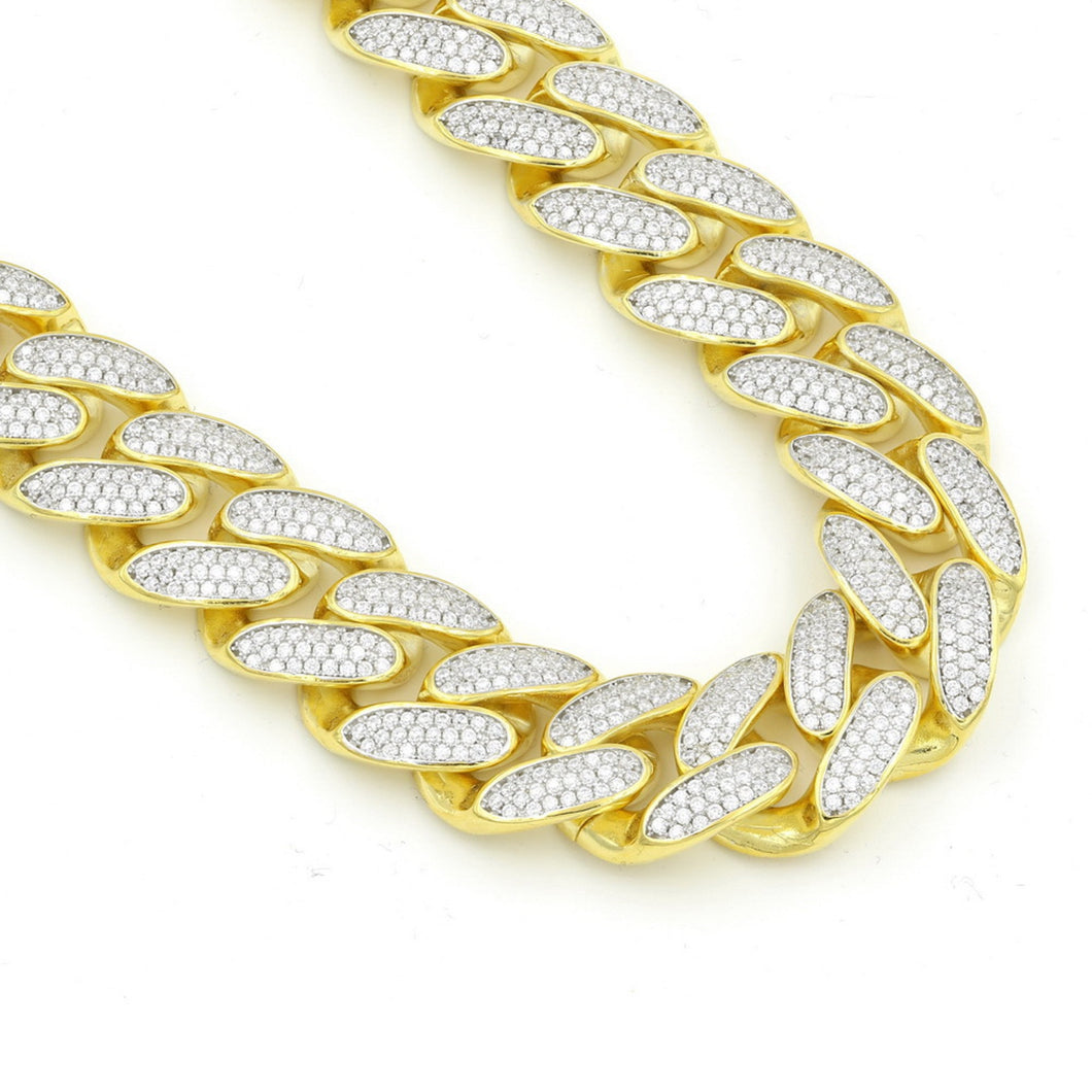 17mm 2 Tone luxury Sterling Silver Miami Cuban Link/Prong Setting Thick Cuban Link Chain 18