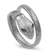 Load image into Gallery viewer, 5&quot;-7&quot; Sterling Silver Pave CZ Snake Green Eyes 2 row Twist Flexible Bracelet/Gift for her/Mothers day/Christmas Day
