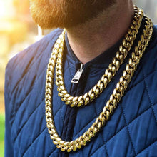 Load image into Gallery viewer, 15mm Stainless Steel Miami Cuban Llink/Thick Cuban  Lock 8.75&quot;-30&quot; Cuban Link Chain, IPG Gold for Men/Women/Hiphop/Unisex
