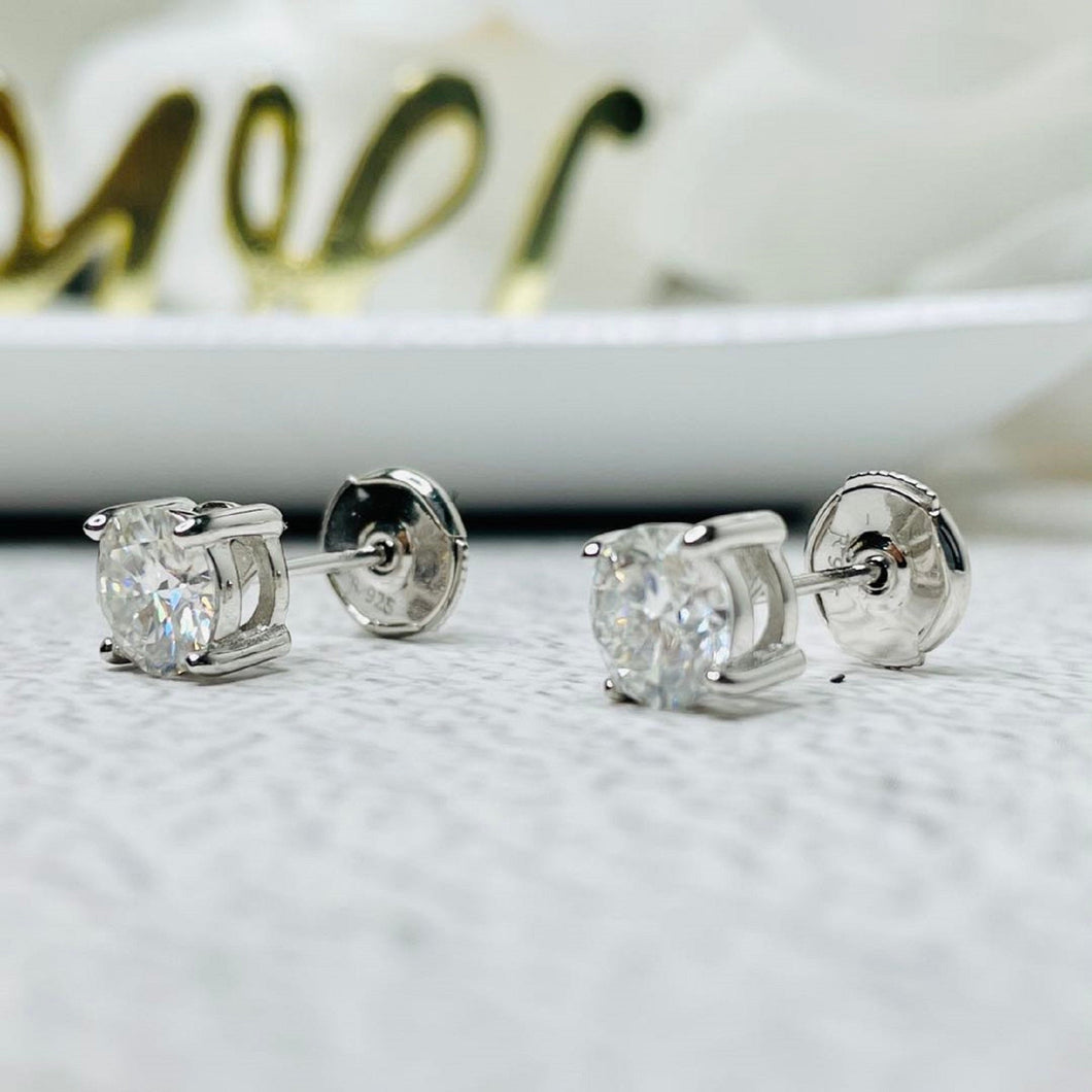 Fast Ship D Color VVS1, Excellent Cut Moissanite Stone Diamond Solitaire Studs 925 Sterling Silver Earrings with GRA certificate US Seller