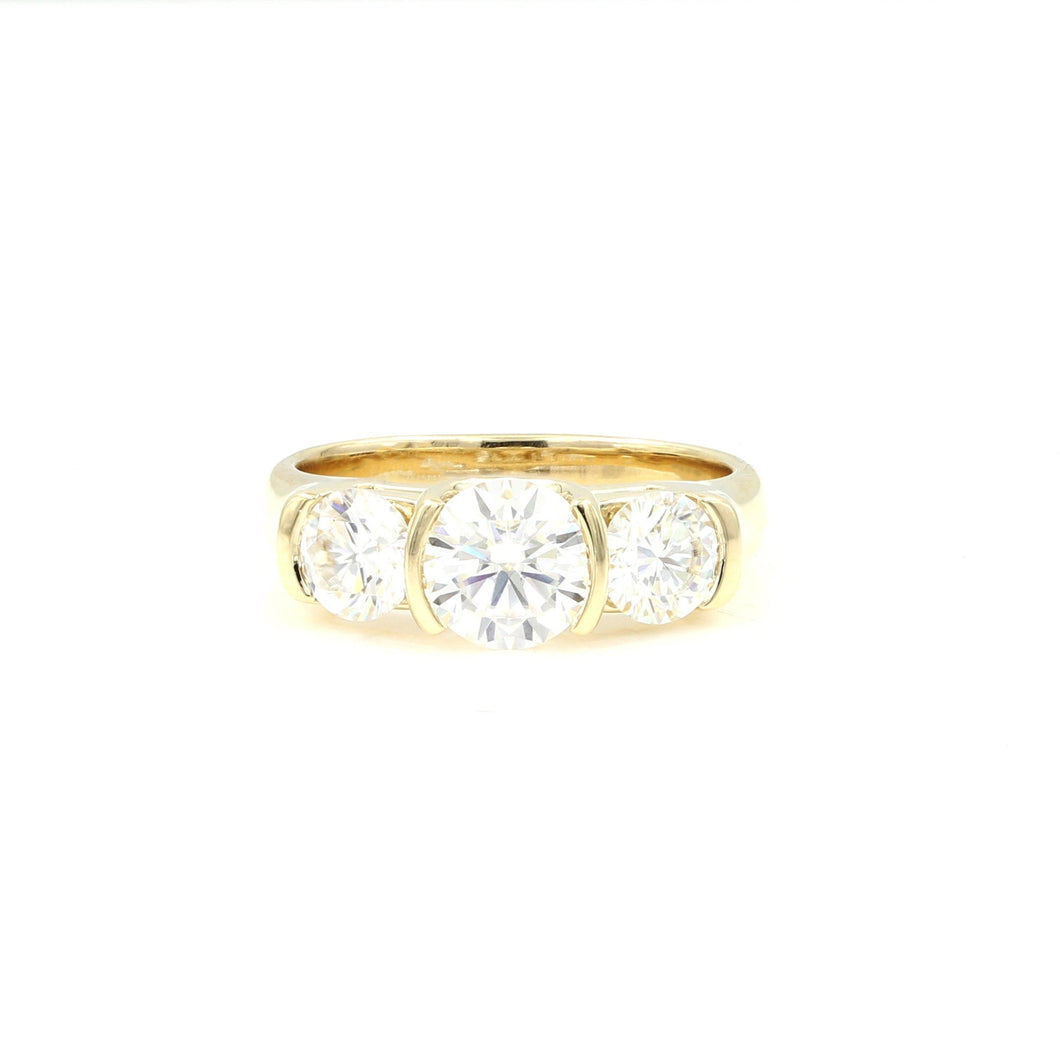 2 Carats Three Stone Half Bezel Moissanite Diamond Engagement Ring Solid 14k Gold Anniversary Ring/Customized Order
