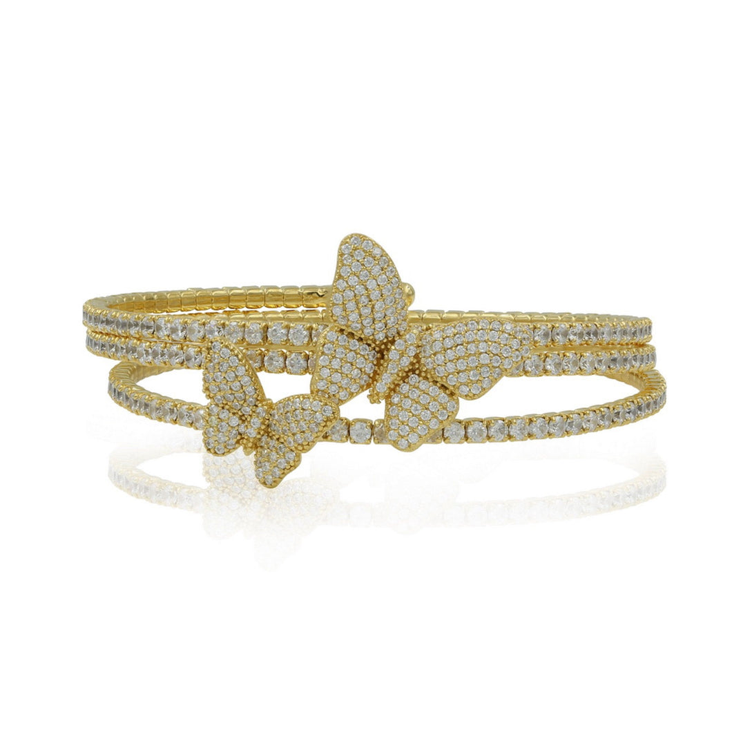 Sterling Silver Pave CZ Butterfly Stretchable Flexible Bracelet/Gift for her/Mothers day/Christmas Day