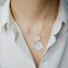 Load image into Gallery viewer, 18K Gold Plated Sterling Silver With 5A CZ Double Flower Shape Mop Pendant Necklace

