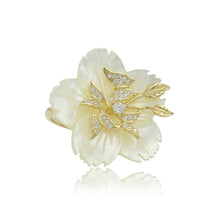 Load image into Gallery viewer, 18K Gold Plated Flower Natural Mother of Pearl With CZ Cocktail Statement Ring/ Valentine&#39;s Gift/ Perfect Gift
