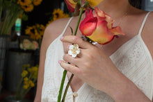 Load image into Gallery viewer, 18K Gold Plated Flower Natural Mother of Pearl With CZ Cocktail Statement Ring/ Valentine&#39;s Gift/ Perfect Gift
